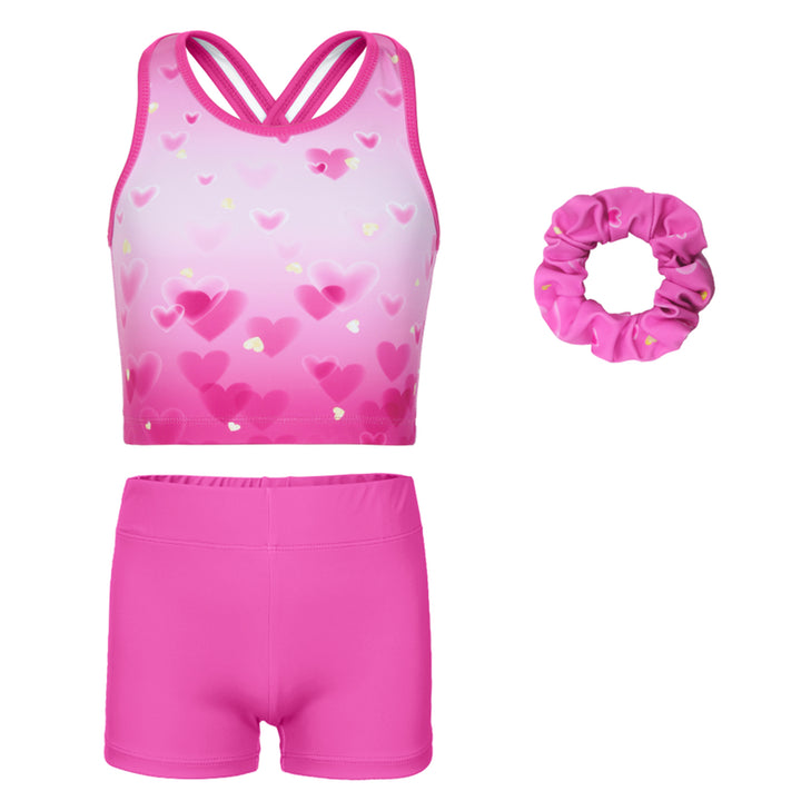 Pink Heart Cross Back Unitards for Girls