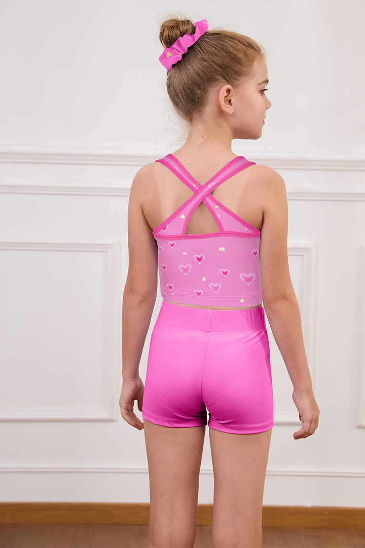 Pink Heart Cross Back Unitards for Girls