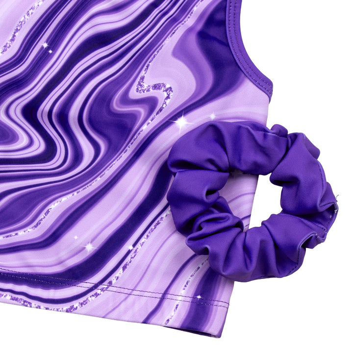 Gymnastics Leotards for Girls with shorts Tumbling Dance Cross Back Purple Marble Leotard