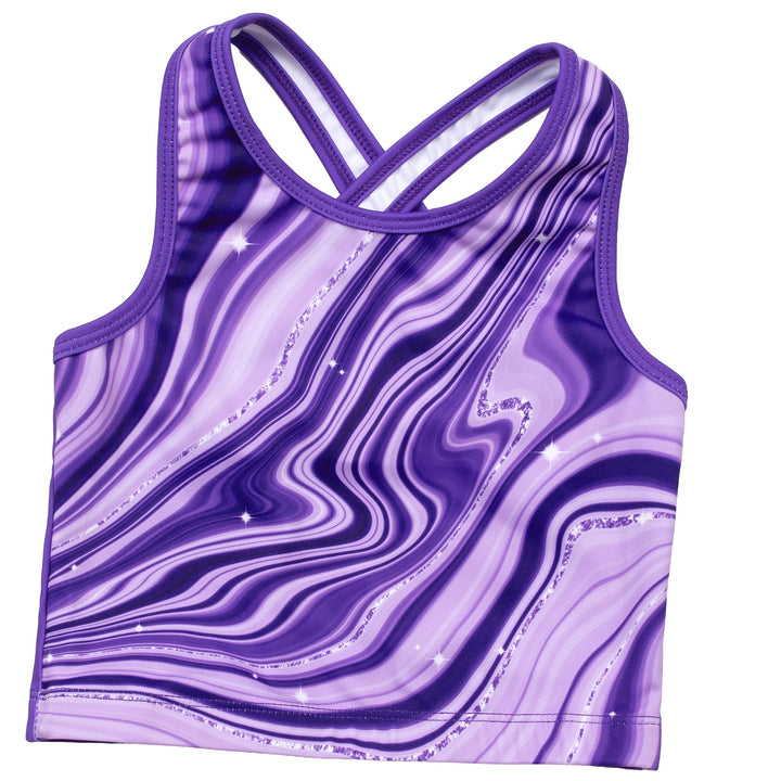 Gymnastics Leotards for Girls with shorts Tumbling Dance Cross Back Purple Marble Leotard