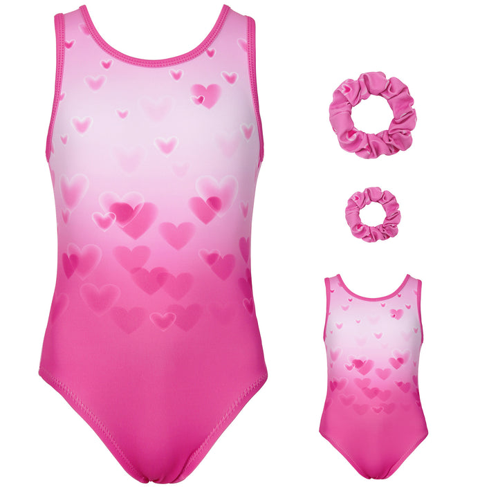 Pink Hearts Gymnastics Leotards for Girls Matching 18 inch doll’s Training Bodysuits