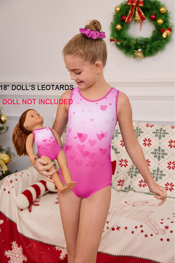 Pink Hearts Gymnastics Leotards for Girls Matching 18 inch doll’s Training Bodysuits