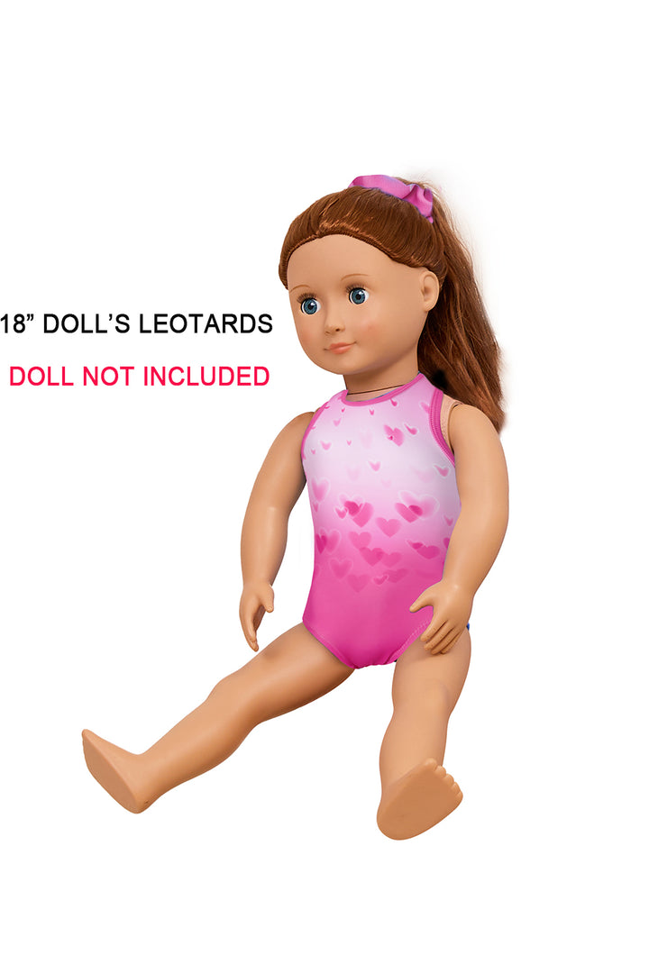 Pink Hearts Gymnastics Leotards for Girls Matching 18 inch doll’s Training Bodysuits