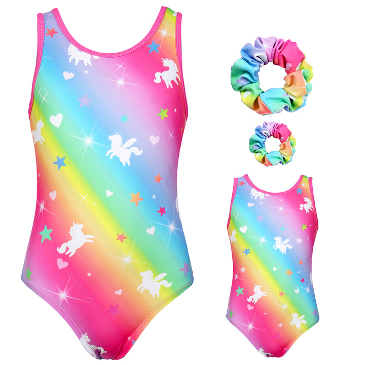 Rainbow Unicorn Gymnastics Leotards for Girls Matching 18 inch doll’s Training Bodysuits