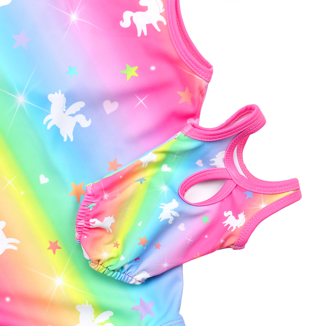 Rainbow Unicorn Gymnastics Leotards for Girls Matching 18 inch doll’s Training Bodysuits