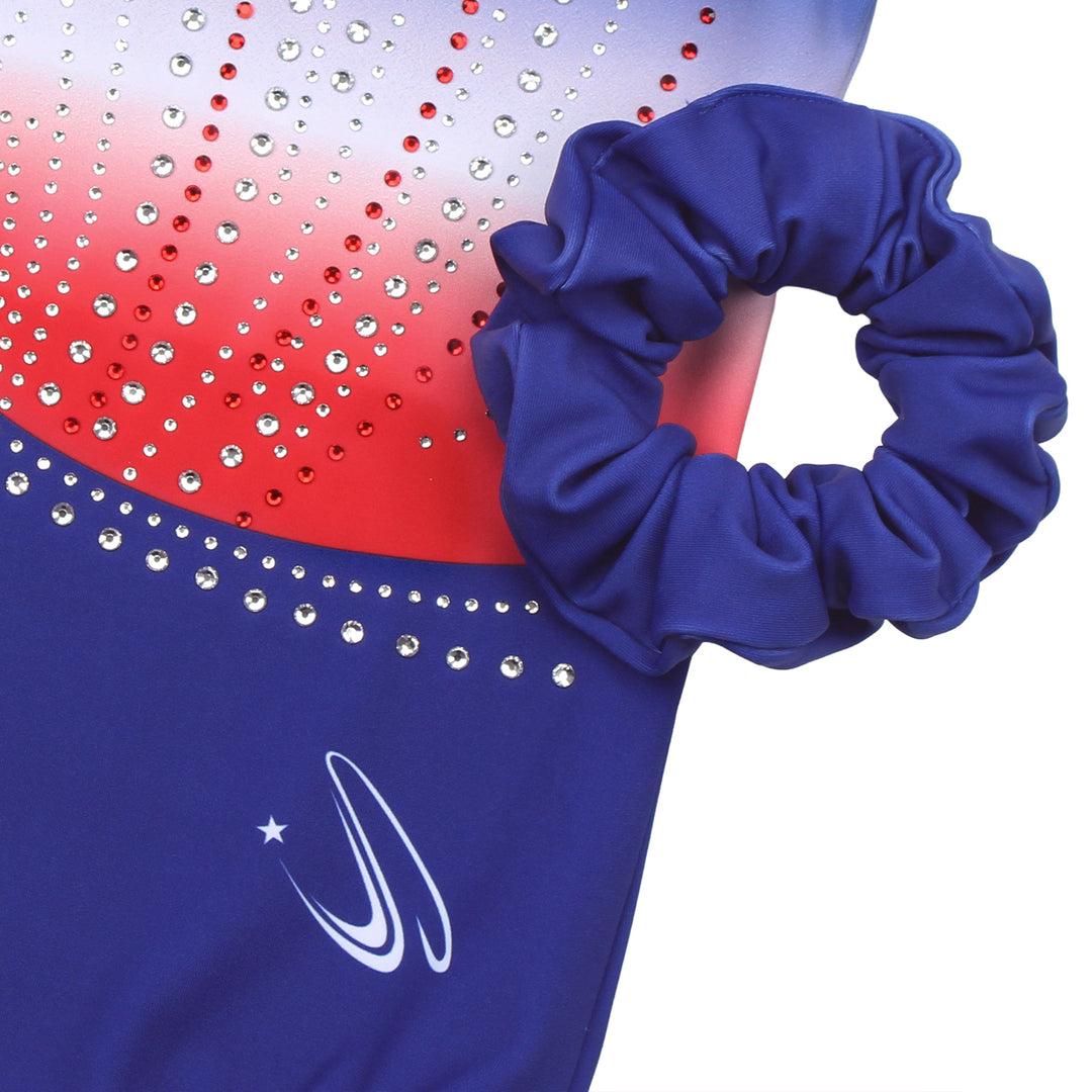 Gradient Blue Red Diamond Clasp Back Gymnastics Leotard Set