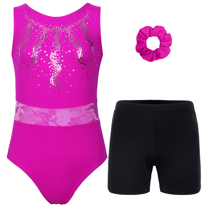 Fushcia Sequins Gymnastics Leotard for Girls, Adult, Child With Shorts