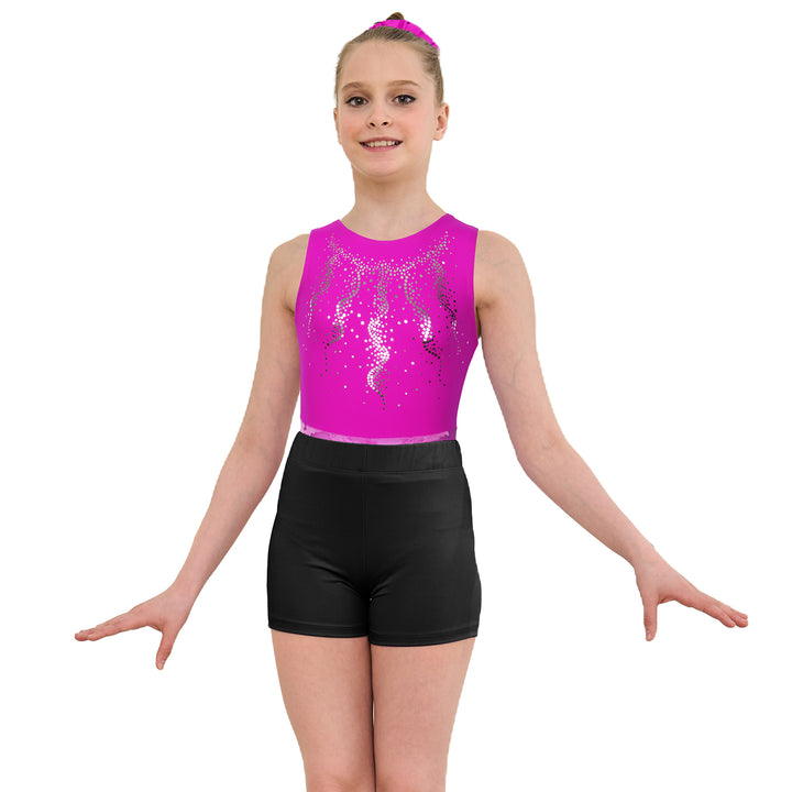 Fushcia Sequins Gymnastics Leotard for Girls, Adult, Child With Shorts