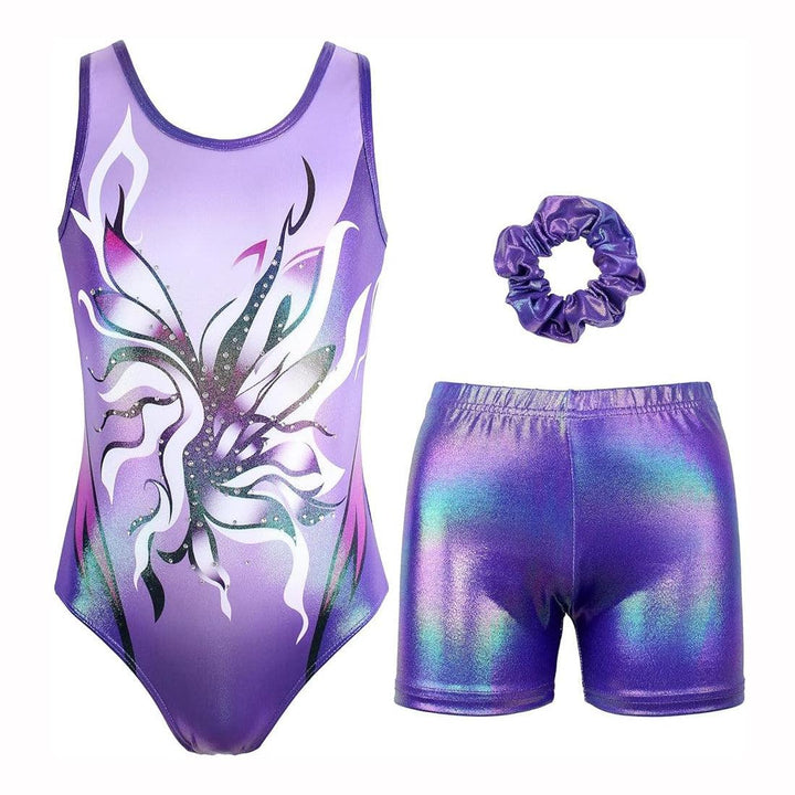 Lavender Line Gymnastics Leotards with Shorts Set