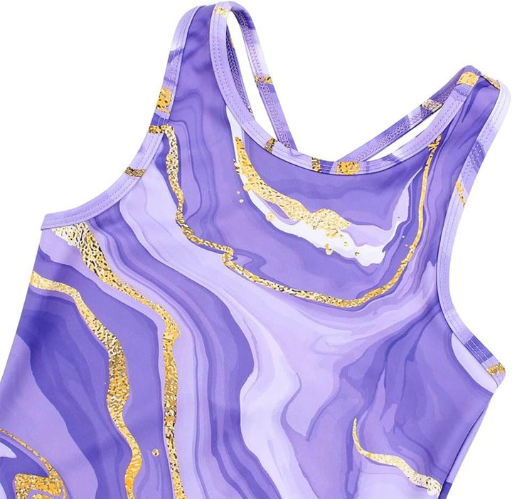 Lavender Marble Cross Back Gymnastics Leotards Outfit Set