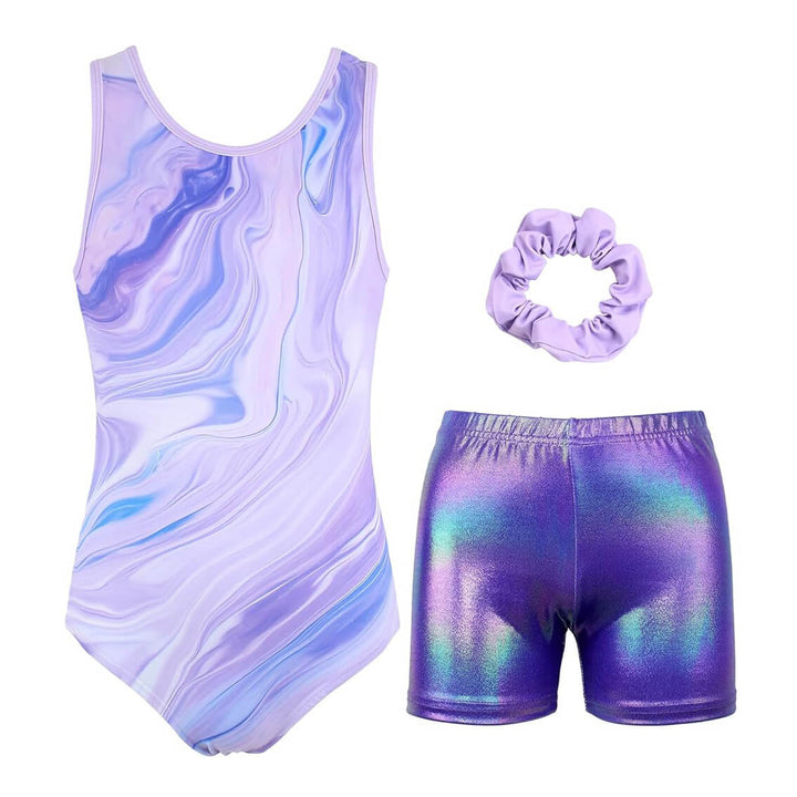 Lavender Marble Gymnastics Leotard Outfit Set