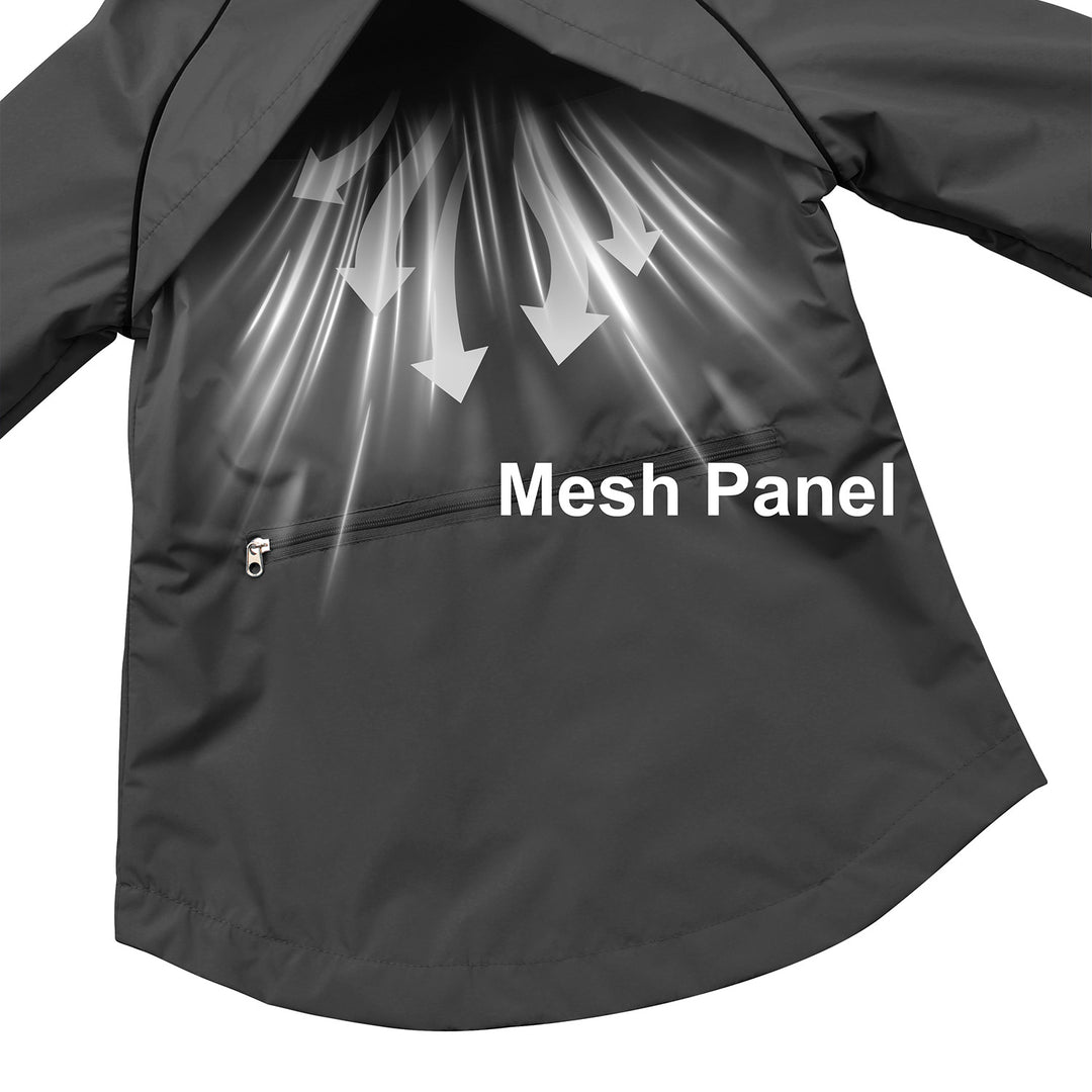 Girls Sporty Rain Jacket Waterproof Packable Lined Running Cycling Reflective Hooded Windbreaker