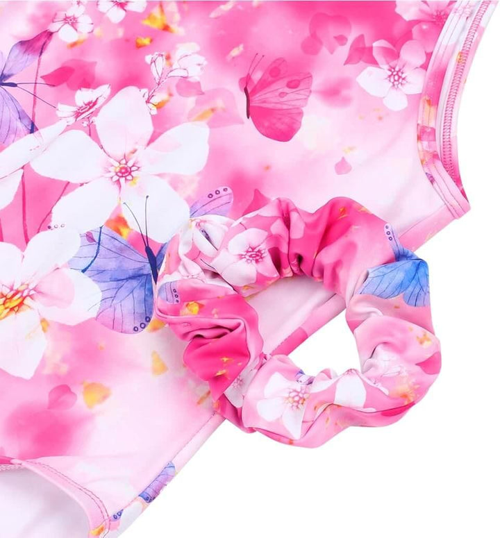 Pink Flower Open Back Gymnastics Leotards Outfit Set