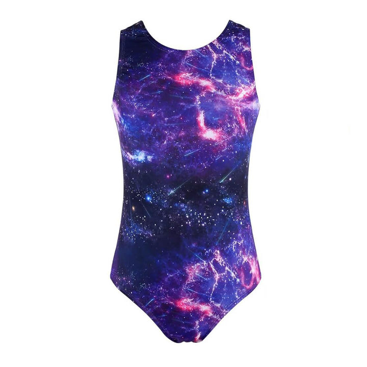 Purple Galxy Pattern Gymnastics Leotards Outfit Set