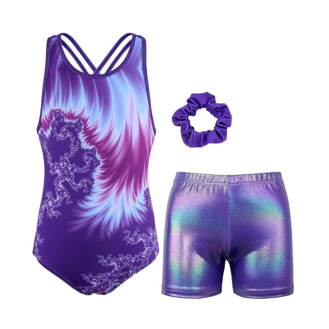 Purple Line Gymnastics Leotards Outfit Set