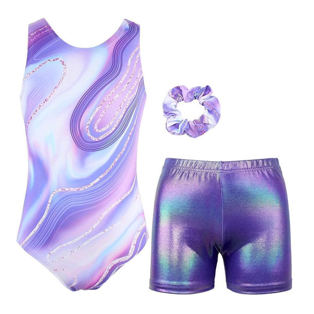 Purple Marble Gymnastics Leotard Outfit Set
