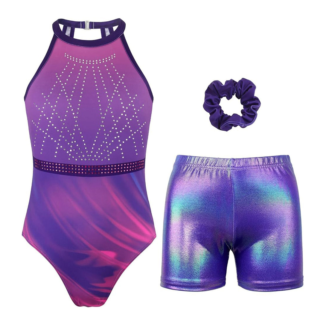 Rainbow Purple Gymnastics Leotards Outfit Set