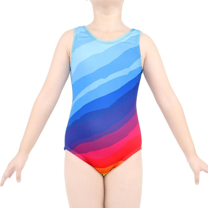 Rainbow Stripes Waves Pattern Gymnastics Leotard Outfit Set