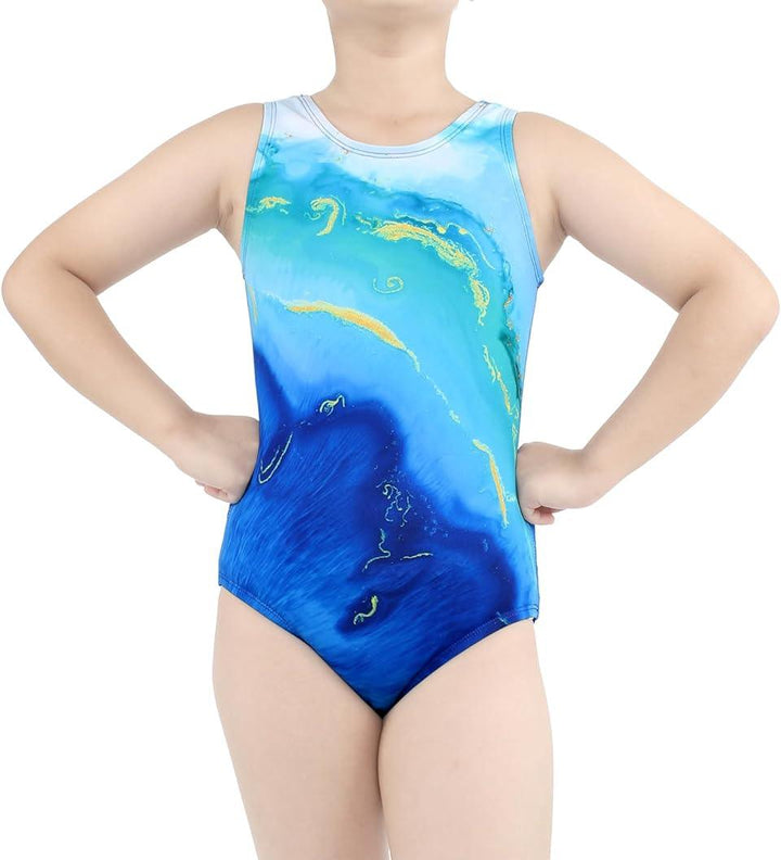 Turquoise Crack Gymnastics Leotards Outfit Set