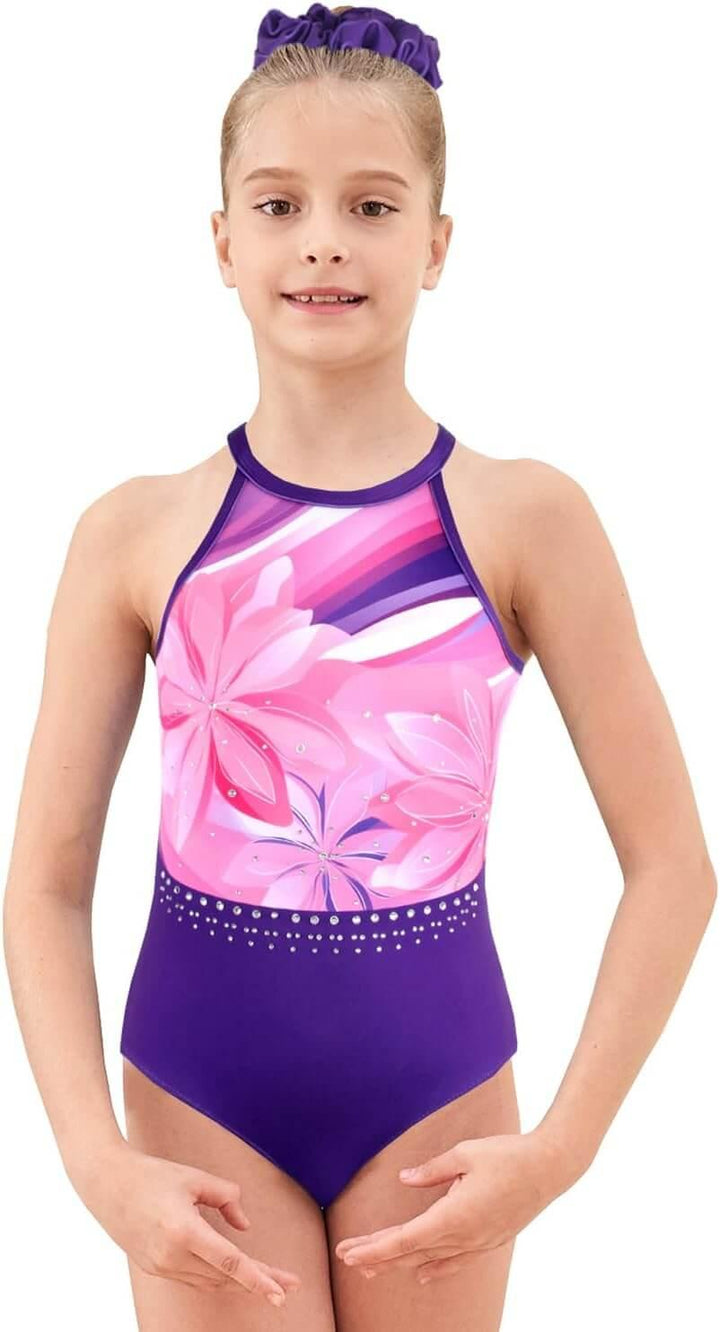 Violet Purple Open Back Gymnastics Leotards Outfit Set