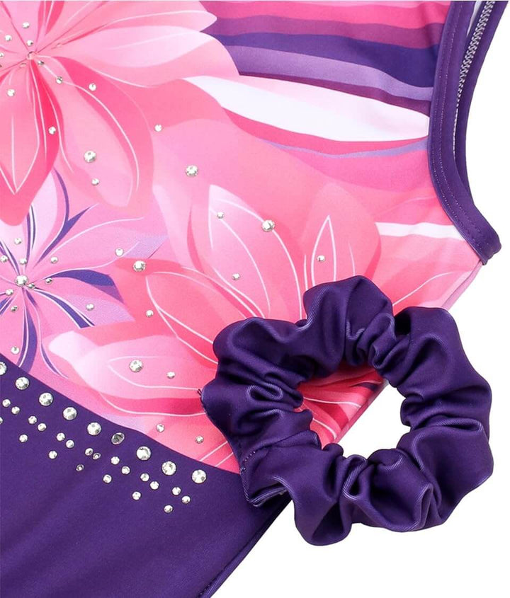 Violet Purple Open Back Gymnastics Leotards Outfit Set
