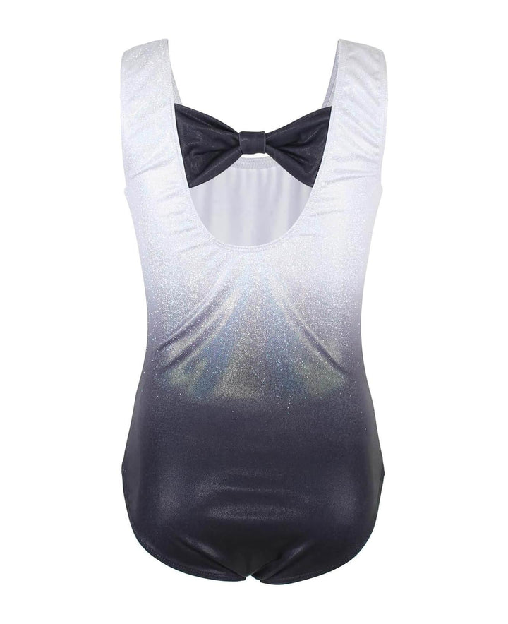 White Ombre to Black Crystal Stars Gymnastics Leotard Outfit Set