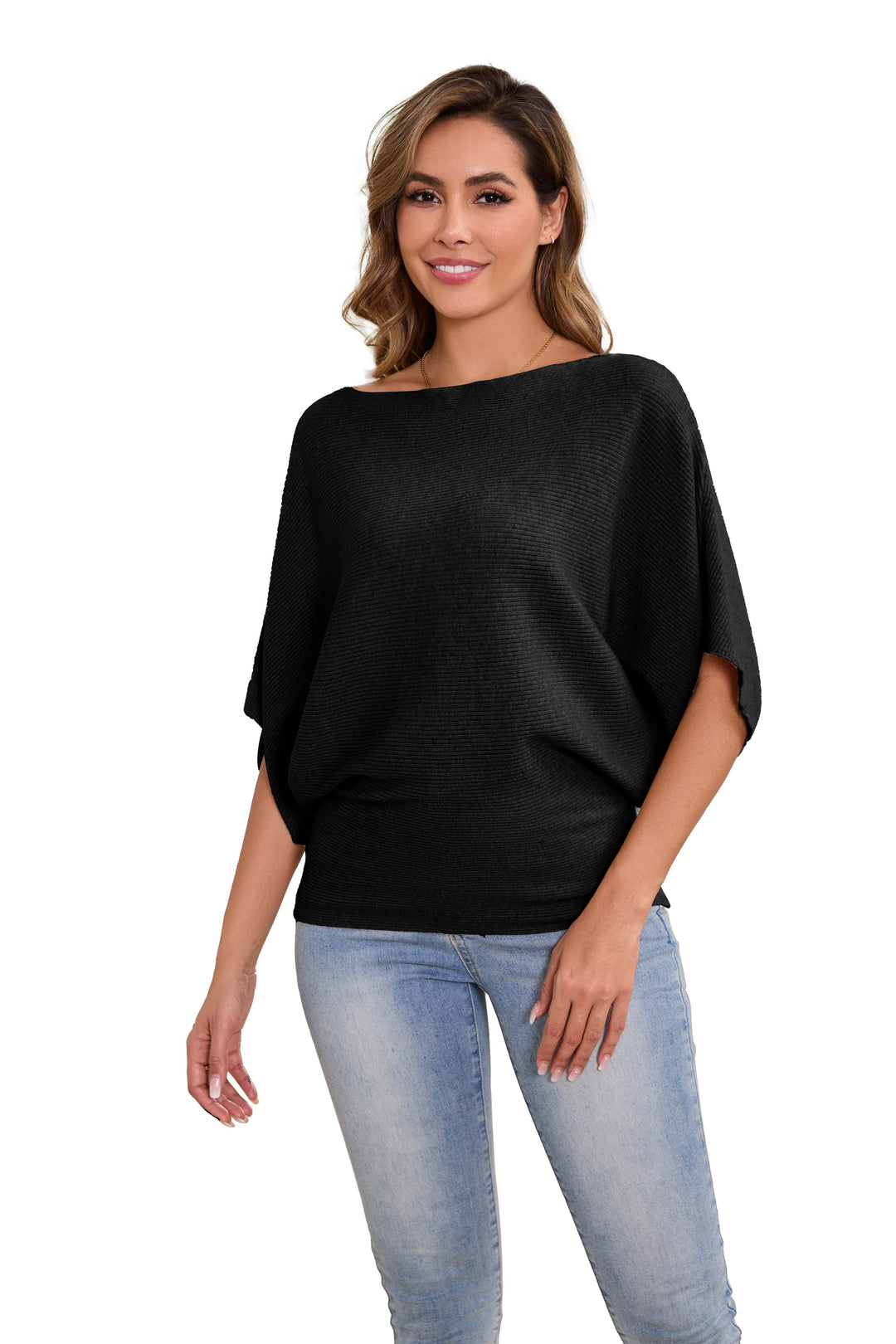 Mom & Me Matching Batwing Sweater – Soft Stretch Boat Neck Knit Pullover