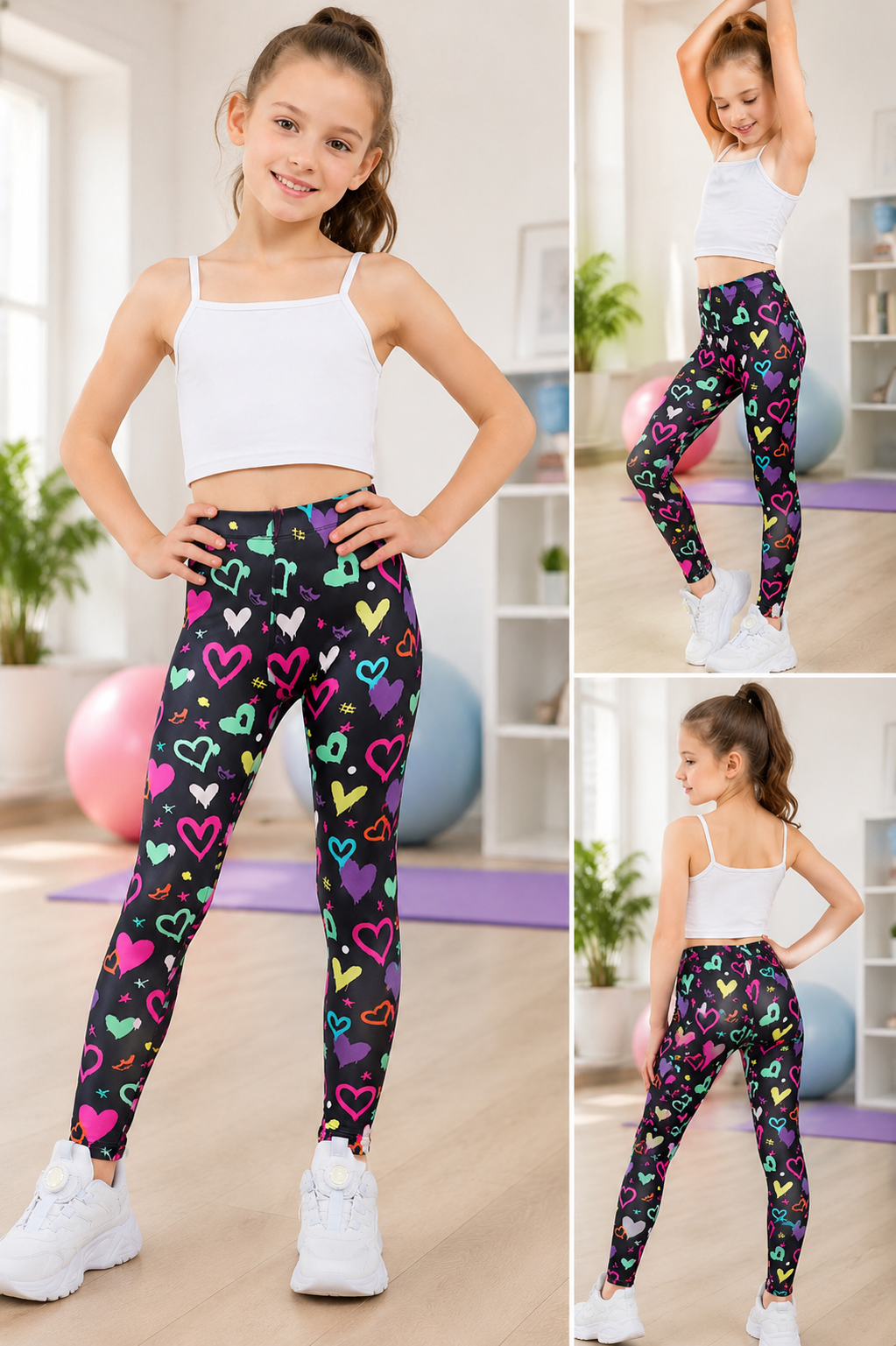 JOYSTREAM Girls Printed Leggings – Soft Stretch Active Tights for Kids 4-13 Years