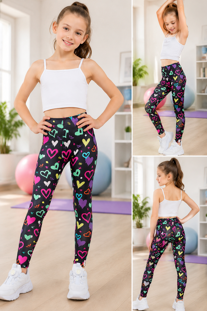 JOYSTREAM Girls Printed Leggings – Soft Stretch Active Tights for Kids 4-13 Years