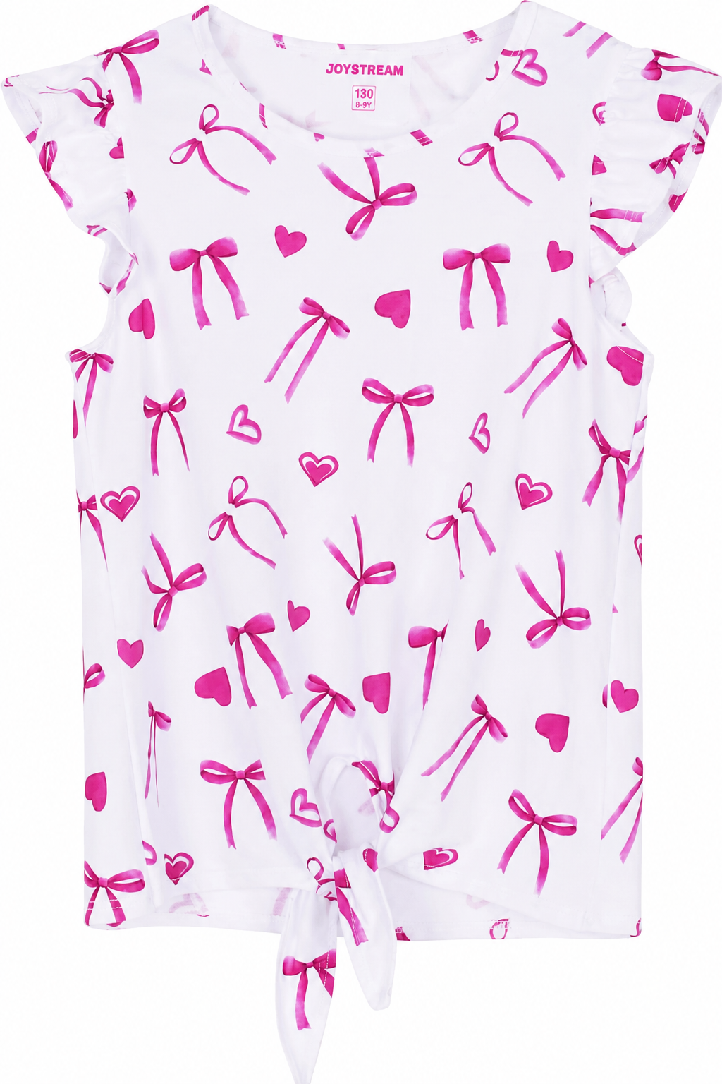 JOYSTREAM Girls Bow Print Tie-Front Flutter Sleeve Tee