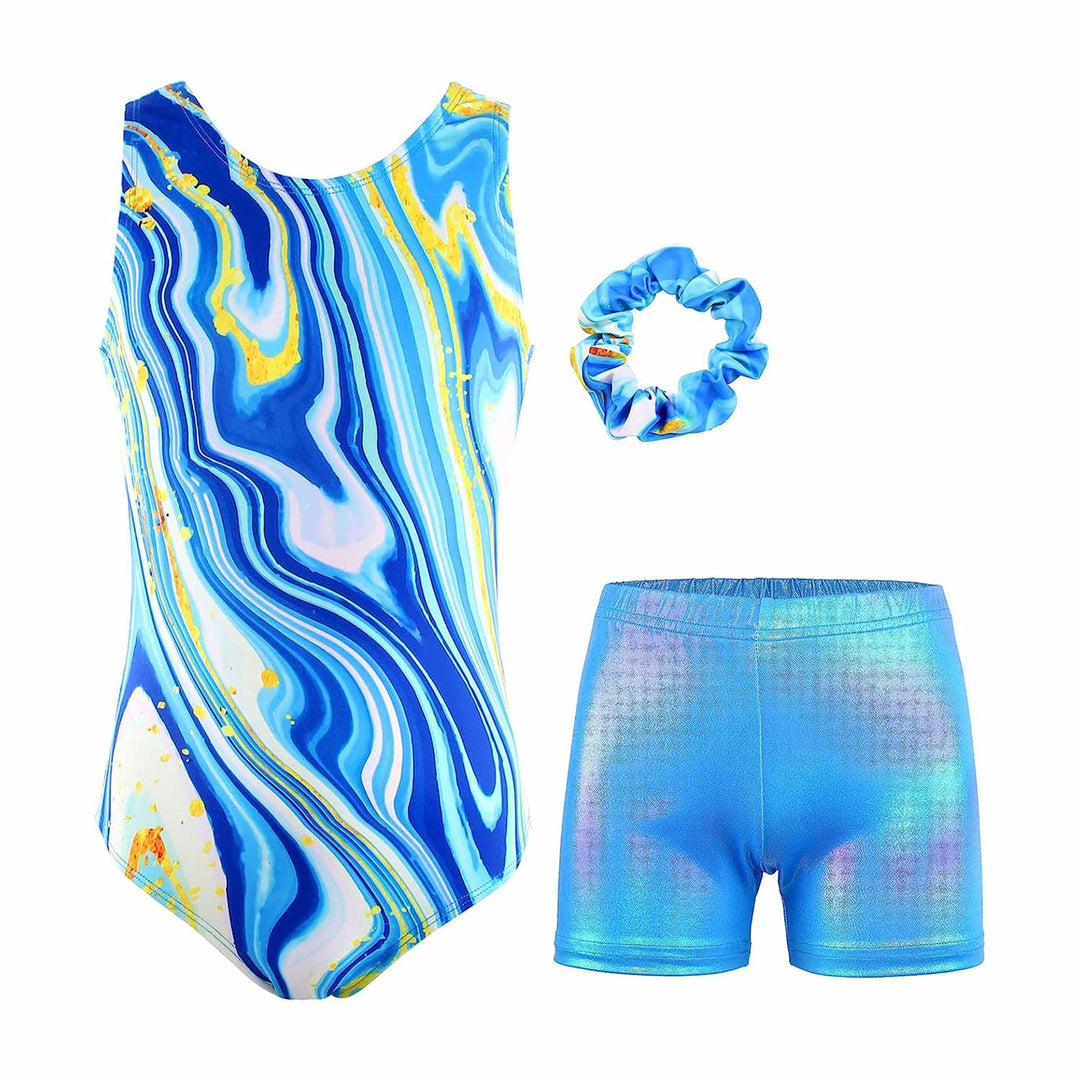 Blue Marbling Gymnastics Outfit Set for Girls - JOYSTREAM