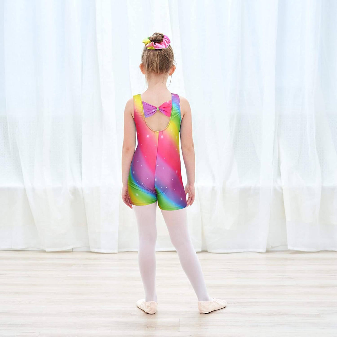 Rainbow Unitard, Biketard with Shorts for Gymnastics and Dance Girls