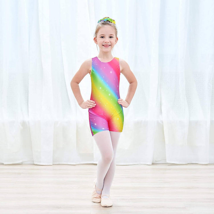 Rainbow Unitard, Biketard with Shorts for Gymnastics and Dance Girls