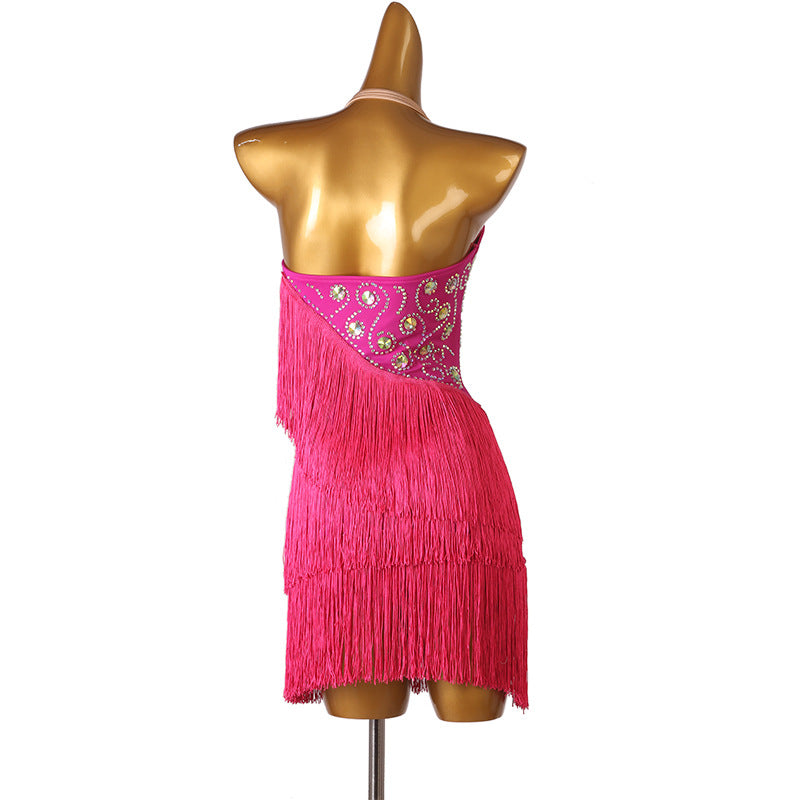 Rose Pink Tassel Custom Latin Dance Dress