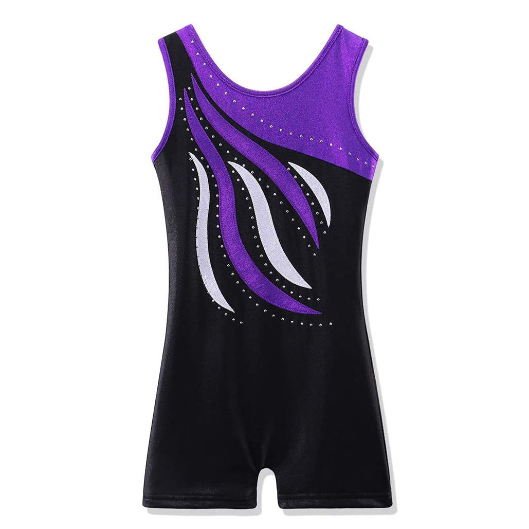 Black and Purple Crystal Gymnastics Unitard Biketard