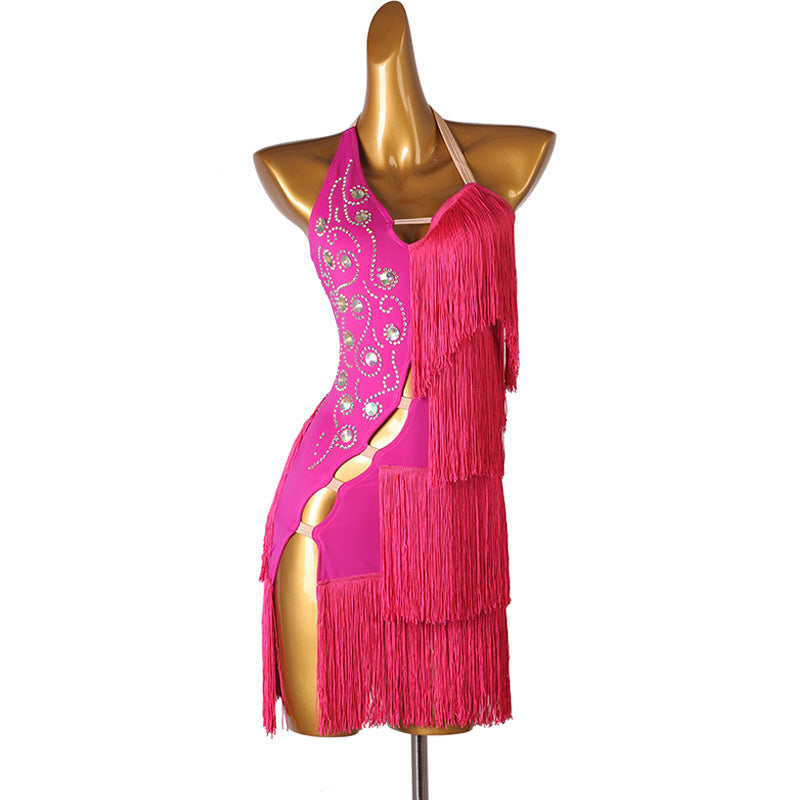 Rose Pink Tassel Custom Latin Dance Dress