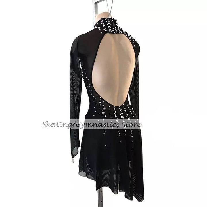 Black Open Back Figure Skating Dress