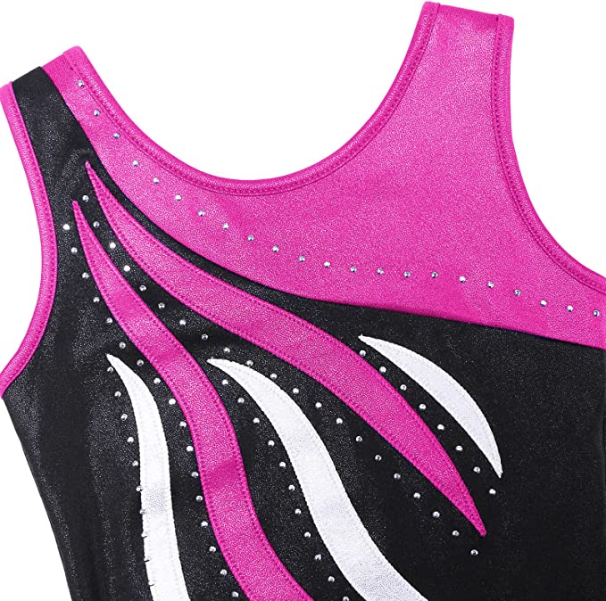 Black and Pink Crystal Gymnastics Unitard Biketard