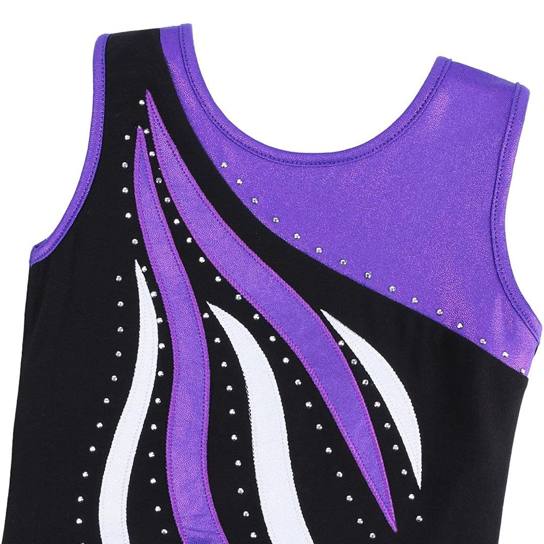 purple and black gymnastics leotard