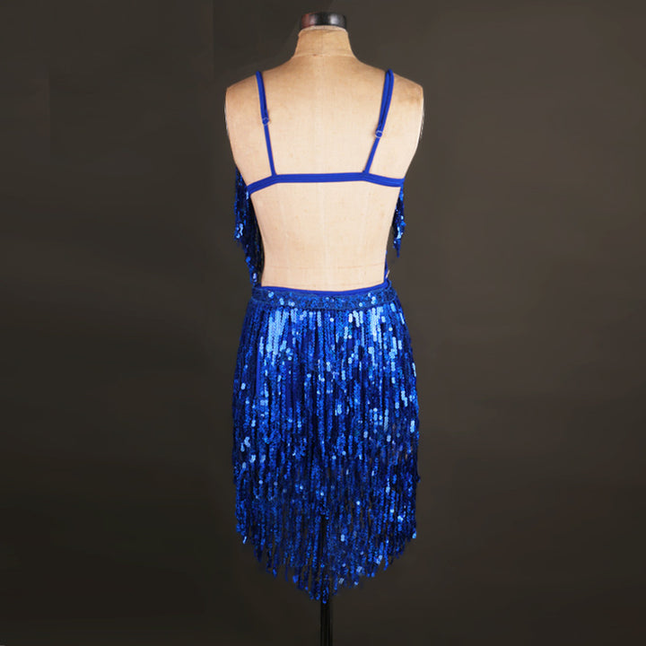 Sparkly Royal Blue Sequin Latin Dance Dress