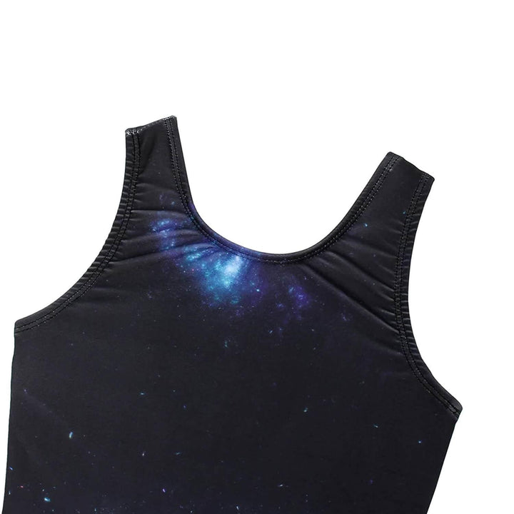 Black Galaxy Printed Gymnastics Unitard Biketard