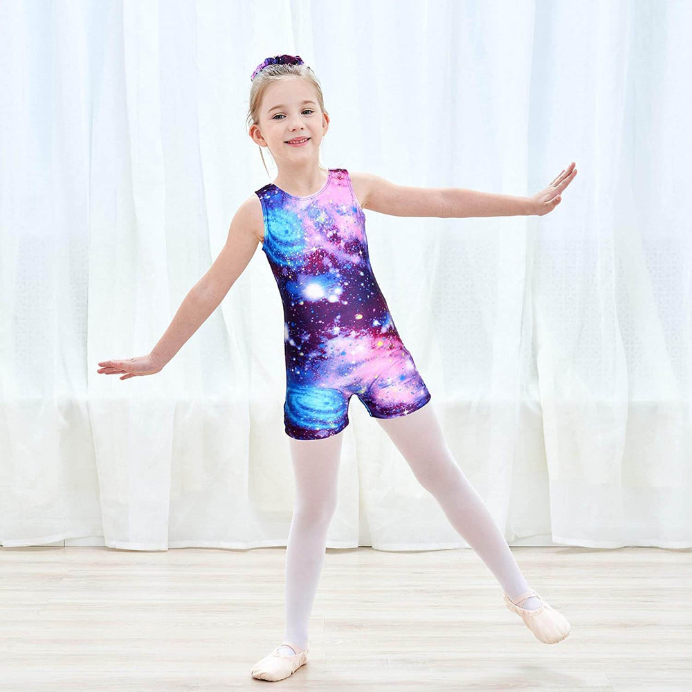 Galaxy Space Gymnastics Short Unitard, Biketard for Toddler Kid Girl-Model