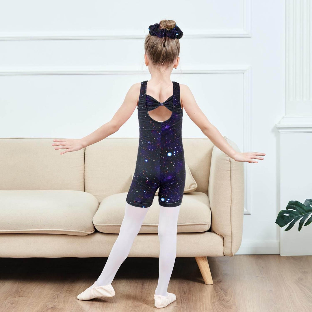 Gymnastics Leotards Girls Unitards, Biketards with Galaxy Pattern-Back