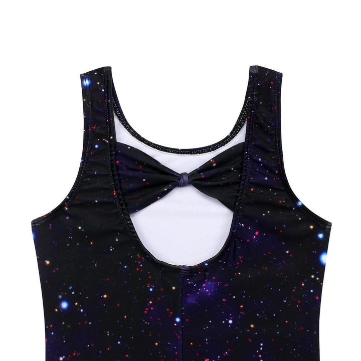 Gymnastics Leotards Girls Unitards, Biketards with Galaxy Pattern-Back Details