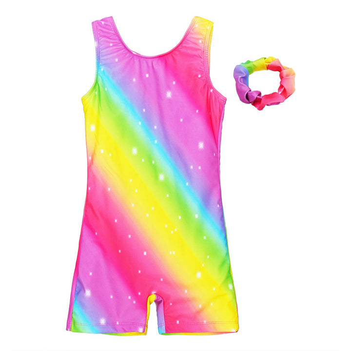 Rainbow Unitard, Biketard with Shorts for Gymnastics and Dance Girls