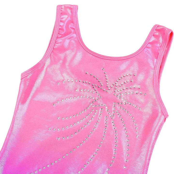 Pink Ombre Gymnastics Leotard with Rhinestones, Sequins Tumbling Girls-Flower